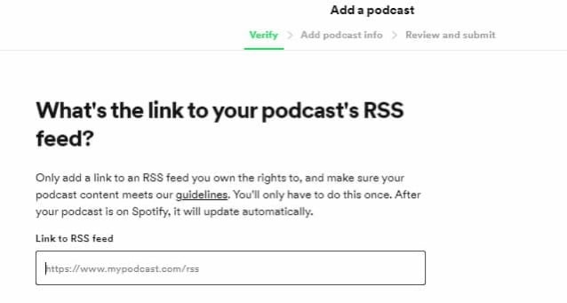 Enter in your Podcast RSS Feed.