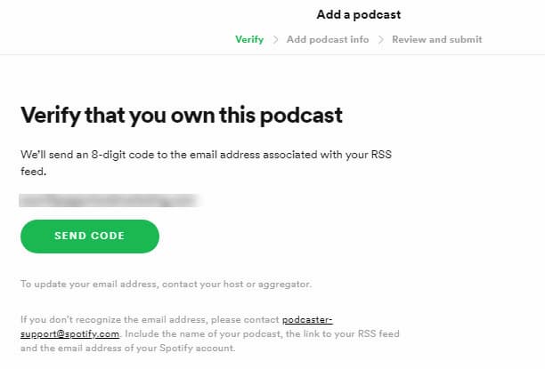 Verify your podcast with the 8-digit code
