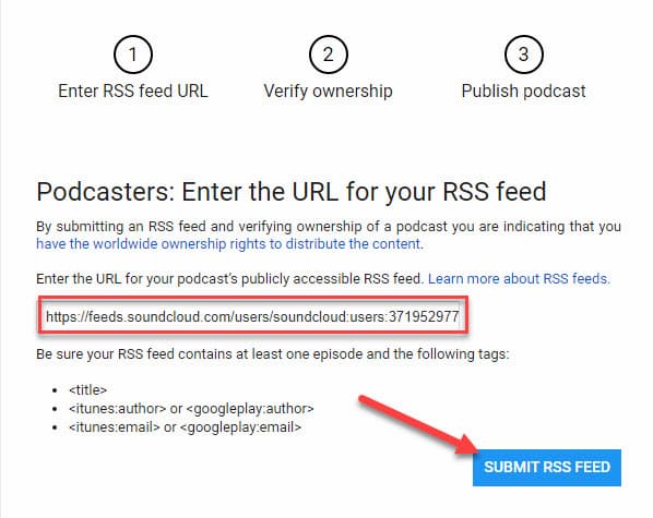 Click "Submit RSS Feed"