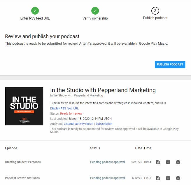 Review and publish your podcast