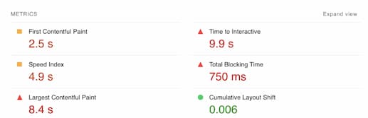 page speed metrics