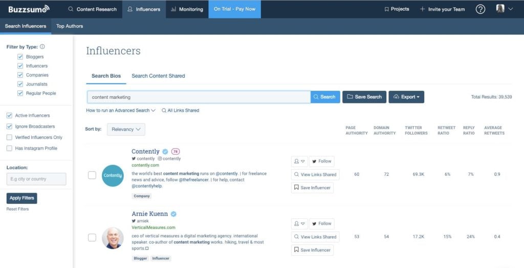 Buzzsumo screenshot