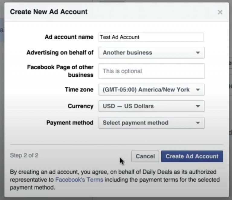 how to make a new facebook ad account